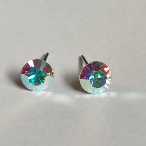 Swarovski Crystal Stud Earrings in AB (Aurora Borealis)